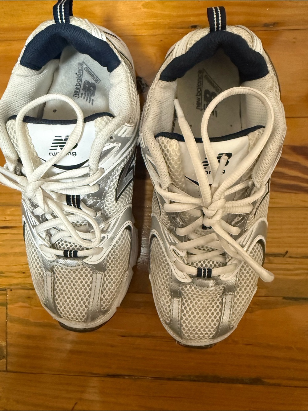 New Balance Kids White and Navy Athletic Sneakers